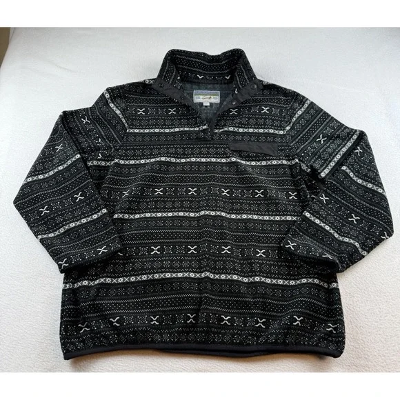 Jachs Cabin Fair Isle 1/4 Snap Pullover Black White Women's Size L EUC Cozy - Picture 3 of 12